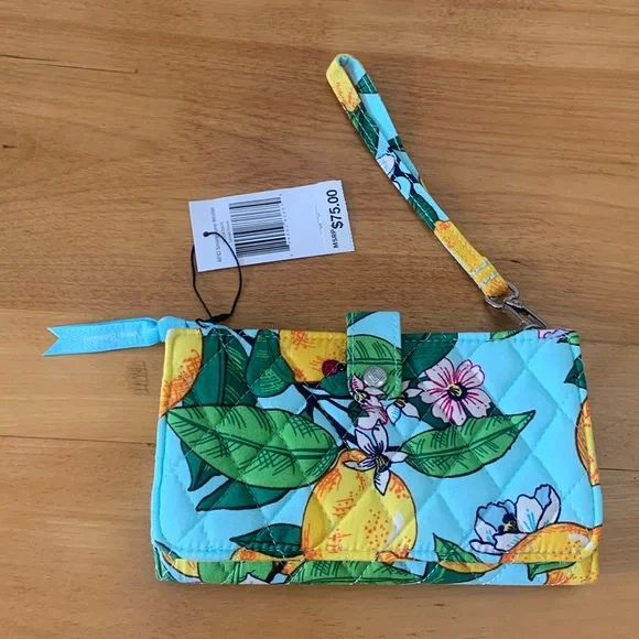 Vera Bradley RFID Protect Smartphone Wristlet Teal Yellow "Lemon Grove"  NEW - Picture 2 of 11
